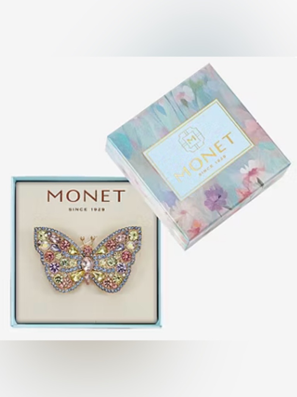 MONET Crystal Butterfly Brooch w/Gift Box